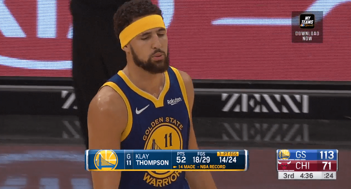 Klay Thompson record NBA 14 3 points