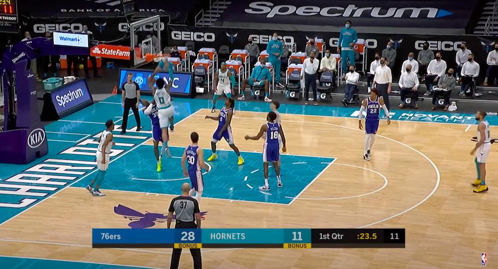 Miles Bridges poster Dwight Howard (4 février 2021)