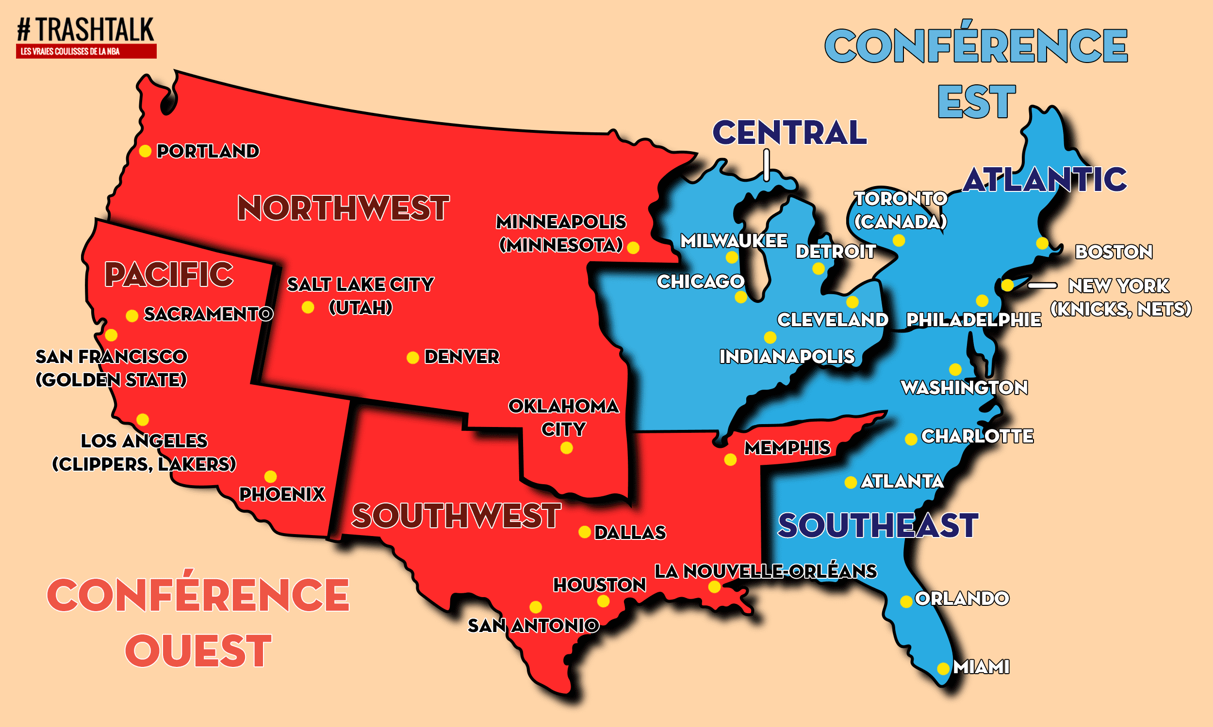 NBA Map TrashTalk Conférence Est Conférence Ouest