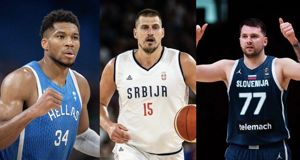 Giannis Antetokounmpo, Nikola Jokic et Luka Doncic FIBA