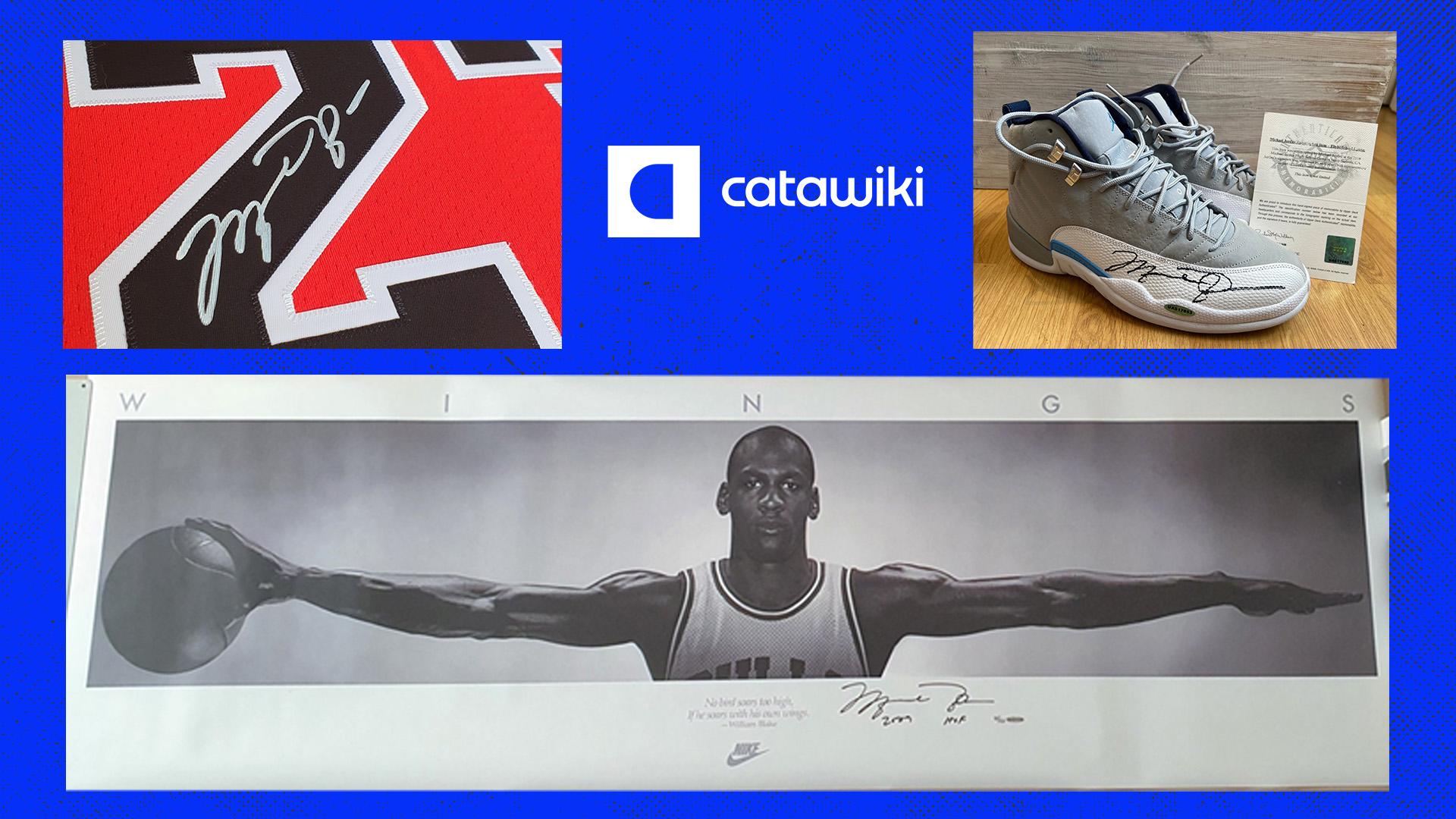Couverture Article Vente Michael Jordan Catawiki 17 février 2023 logo blanc fond bleu
