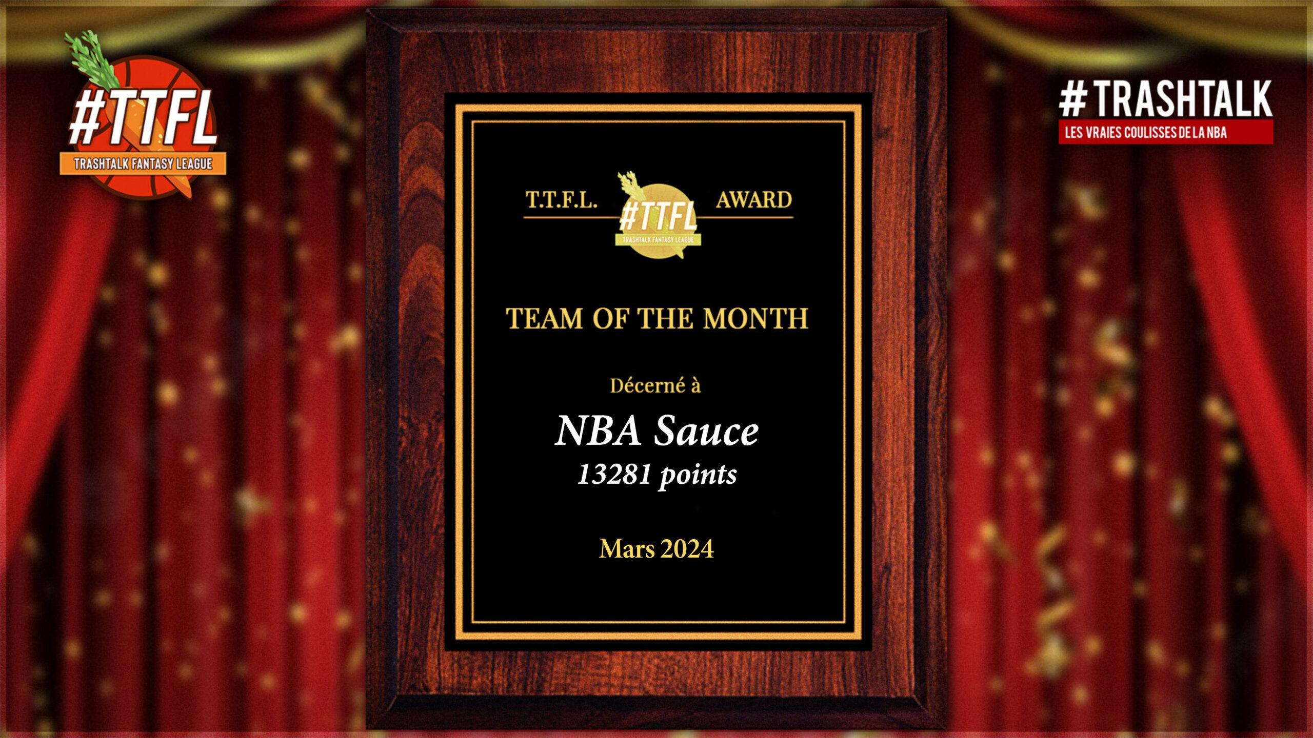 Equipe du mois de mars 2024 TTFL TrashTalk Fantasy League