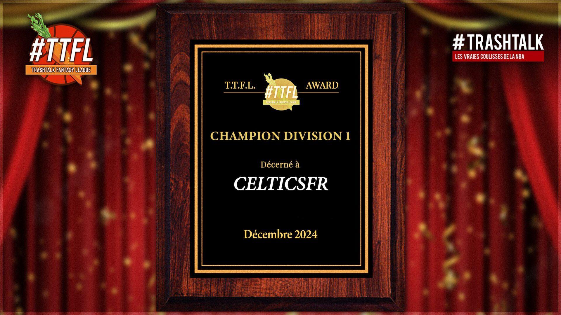 TTFL Celticsfr champion division 1 TrashTalk Fantasy League décembre 2024