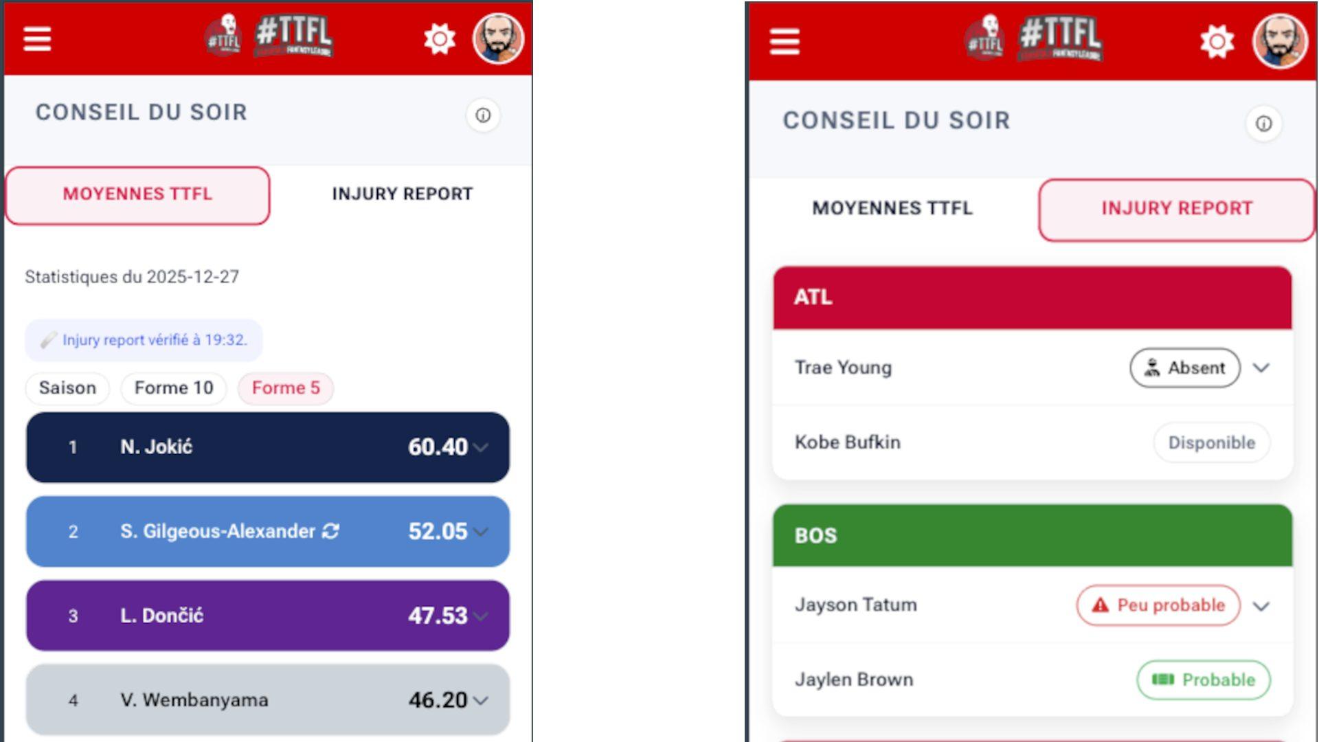 Outil Conseil TTFL TrashTalk Fantasy league
