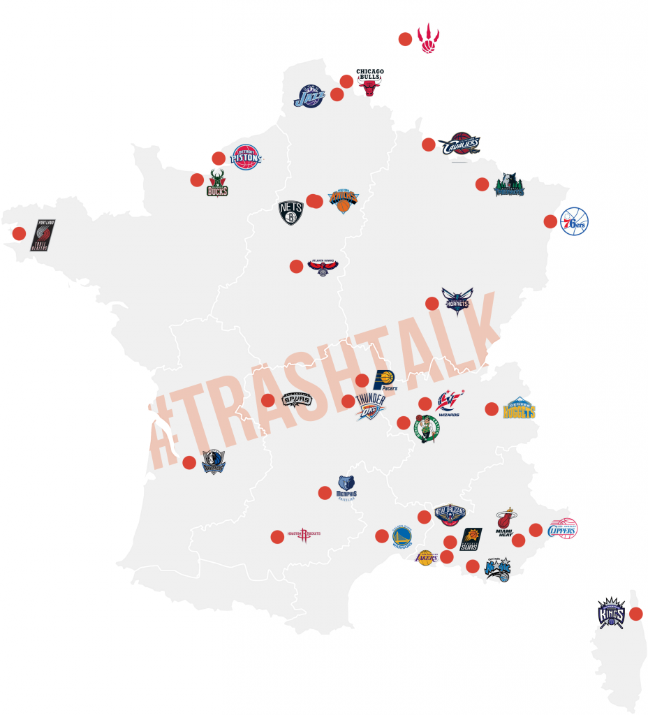 Carte de France - franchises NBA