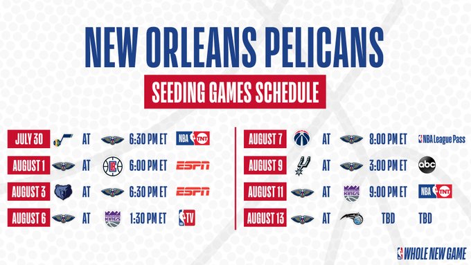 Calendrier Pelicans 28 juin 2020
