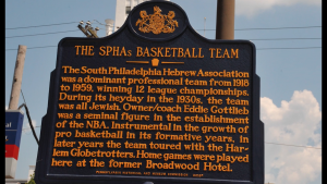 Commemorative plaque for work submitted by SPHAS and Eddie Gottlieb