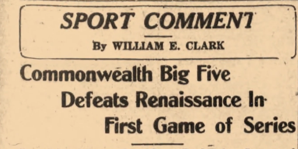 Publicité pour un match entre le Commonwealth Big Five et les New York Renaissance